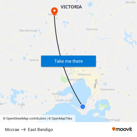 Mccrae to East Bendigo map