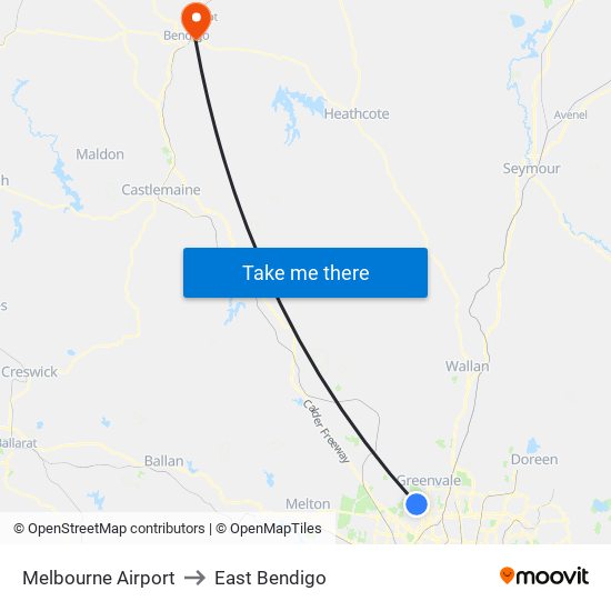 Melbourne Airport to East Bendigo map