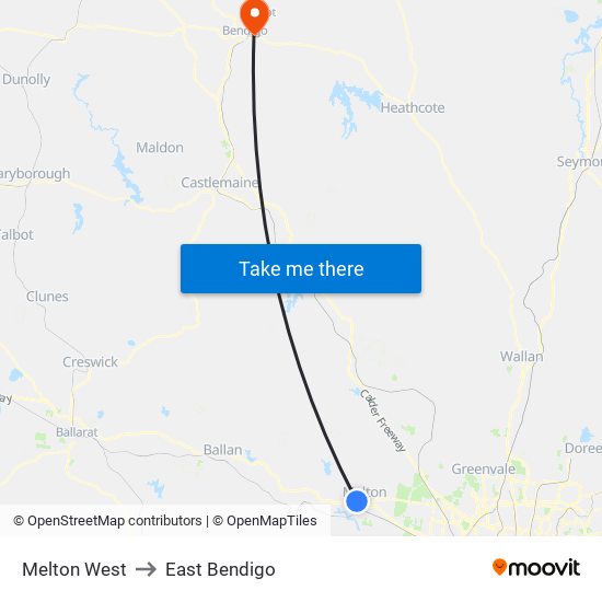 Melton West to East Bendigo map