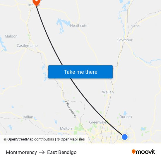 Montmorency to East Bendigo map