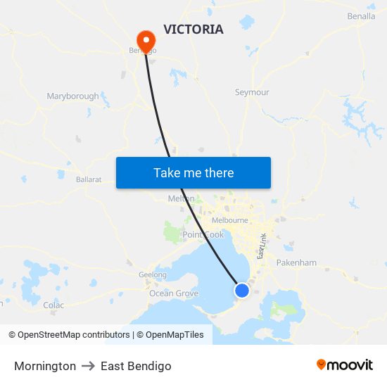 Mornington to East Bendigo map