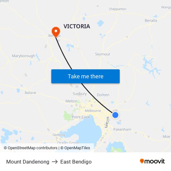 Mount Dandenong to East Bendigo map