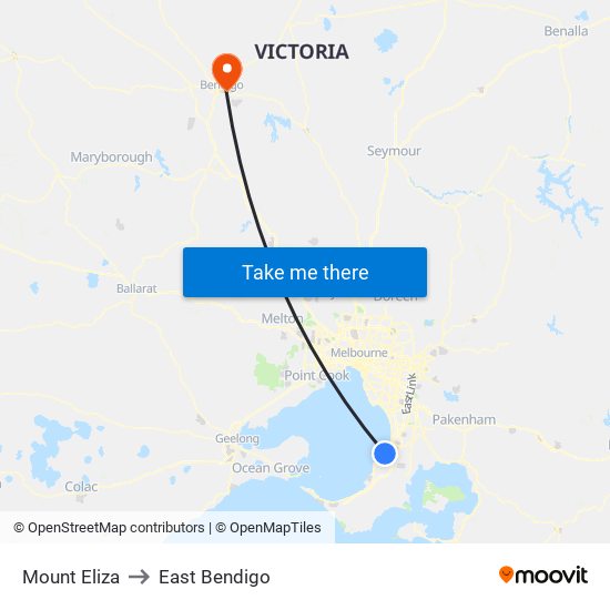 Mount Eliza to East Bendigo map