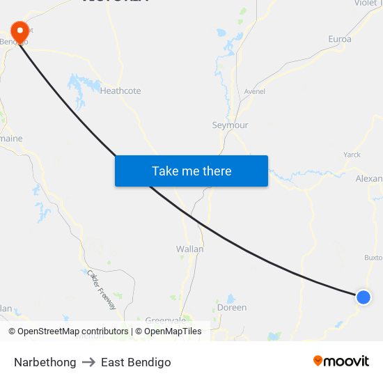 Narbethong to East Bendigo map