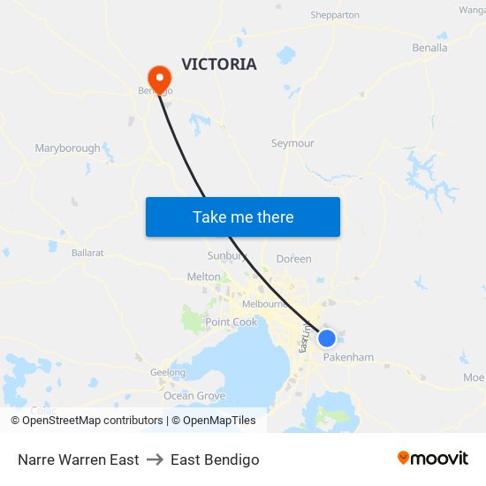 Narre Warren East to East Bendigo map