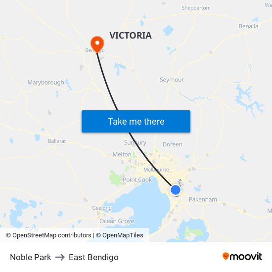 Noble Park to East Bendigo map