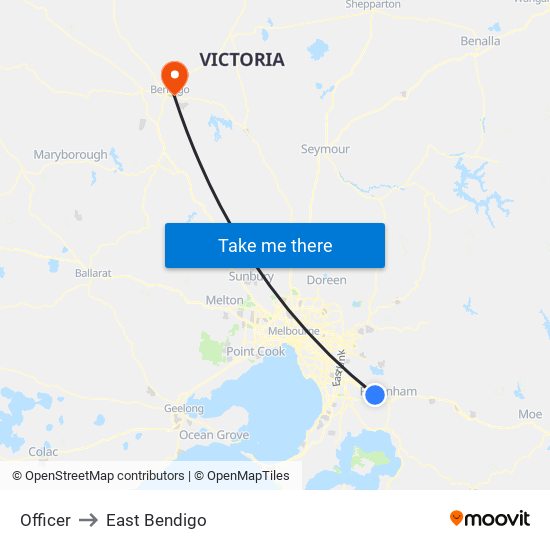 Officer to East Bendigo map