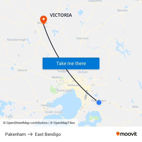 Pakenham to East Bendigo map