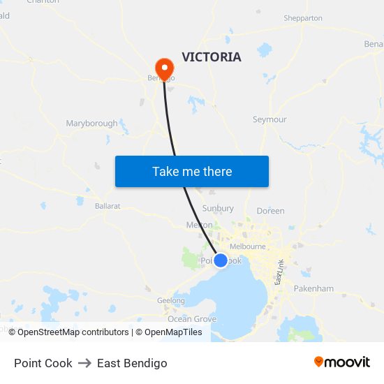 Point Cook to East Bendigo map