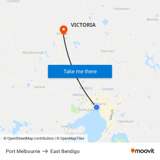 Port Melbourne to East Bendigo map