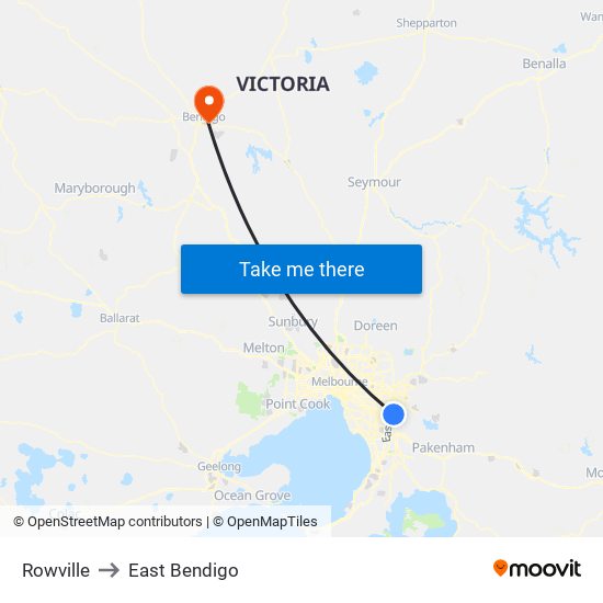 Rowville to East Bendigo map