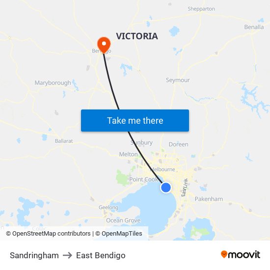 Sandringham to East Bendigo map