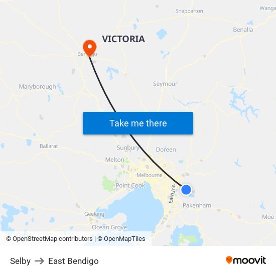 Selby to East Bendigo map