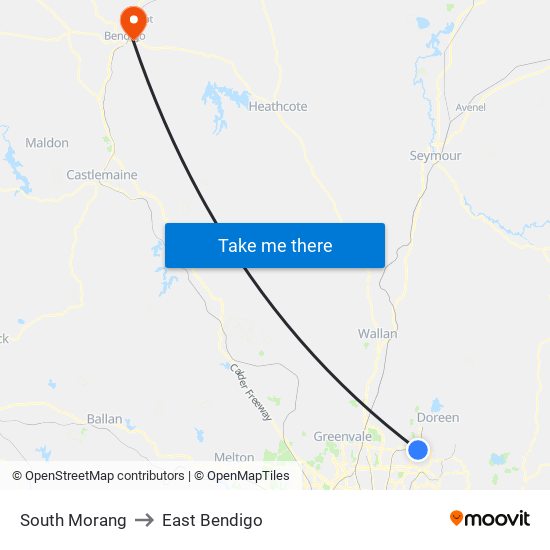 South Morang to East Bendigo map