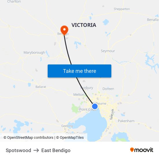 Spotswood to East Bendigo map