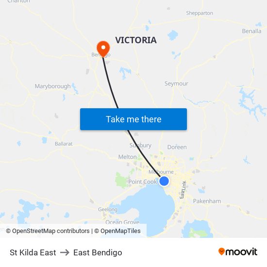 St Kilda East to East Bendigo map