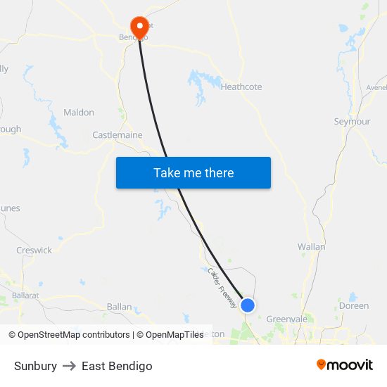 Sunbury to East Bendigo map