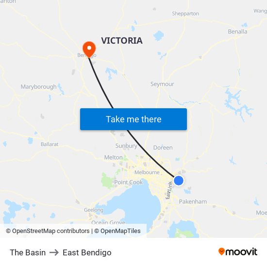 The Basin to East Bendigo map