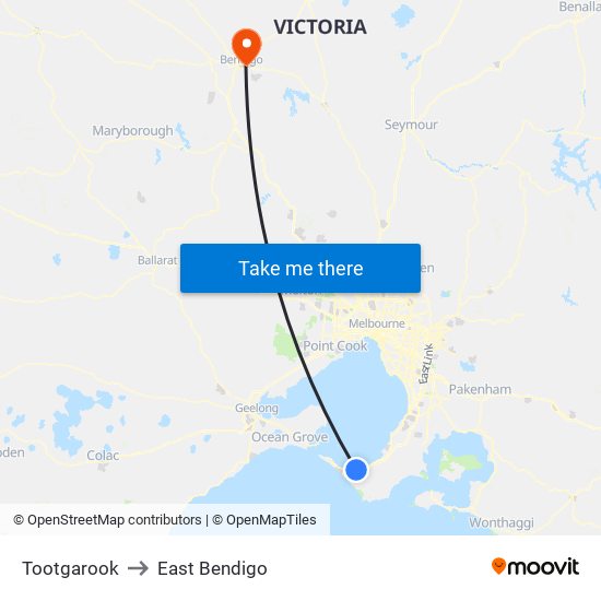 Tootgarook to East Bendigo map