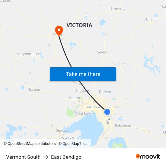 Vermont South to East Bendigo map
