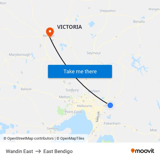 Wandin East to East Bendigo map