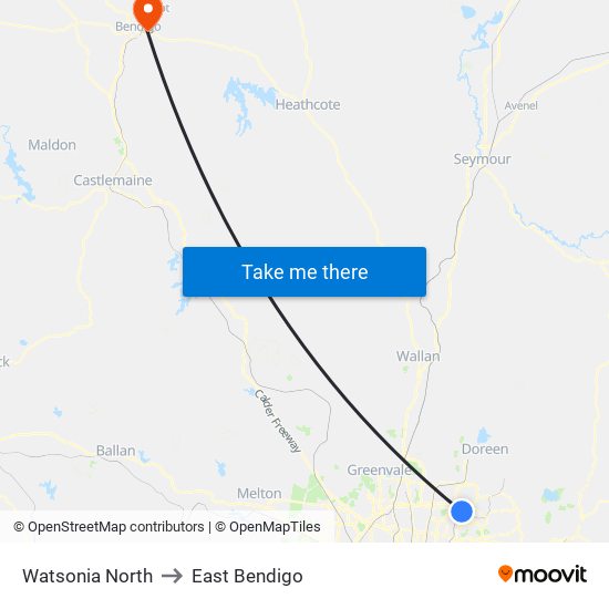 Watsonia North to East Bendigo map