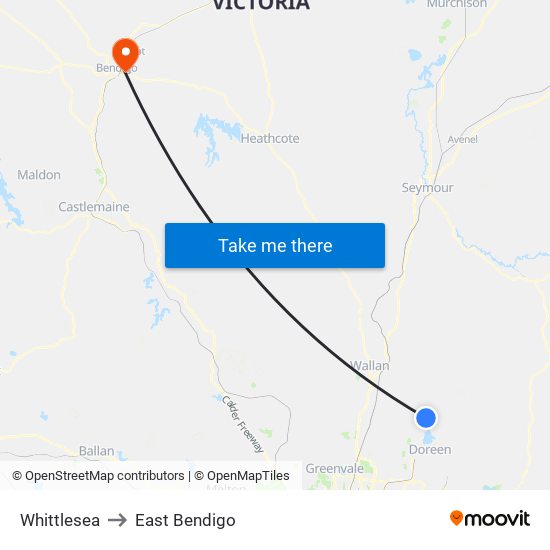 Whittlesea to East Bendigo map