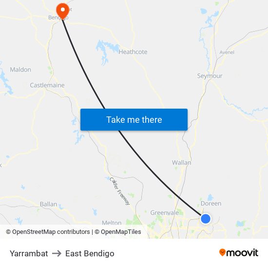 Yarrambat to East Bendigo map