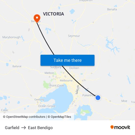 Garfield to East Bendigo map