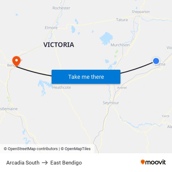 Arcadia South to East Bendigo map