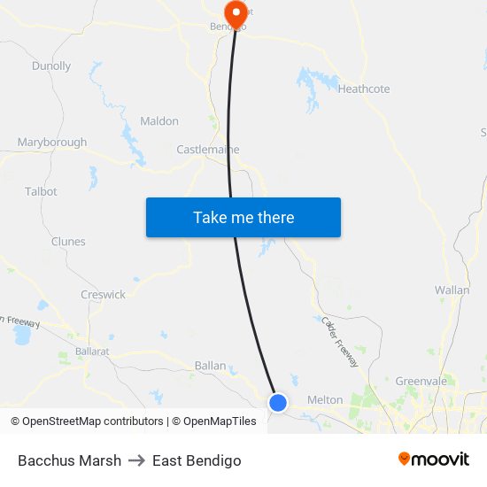 Bacchus Marsh to East Bendigo map