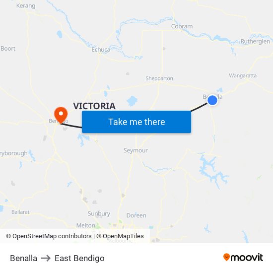 Benalla to East Bendigo map