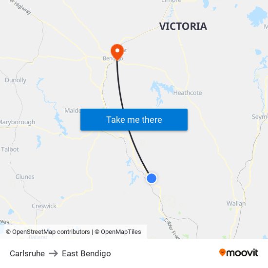 Carlsruhe to East Bendigo map