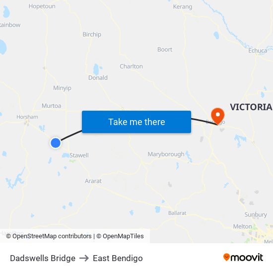 Dadswells Bridge to East Bendigo map