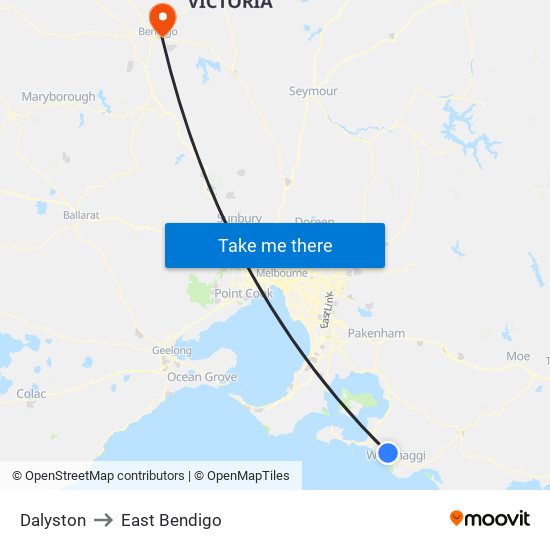 Dalyston to East Bendigo map