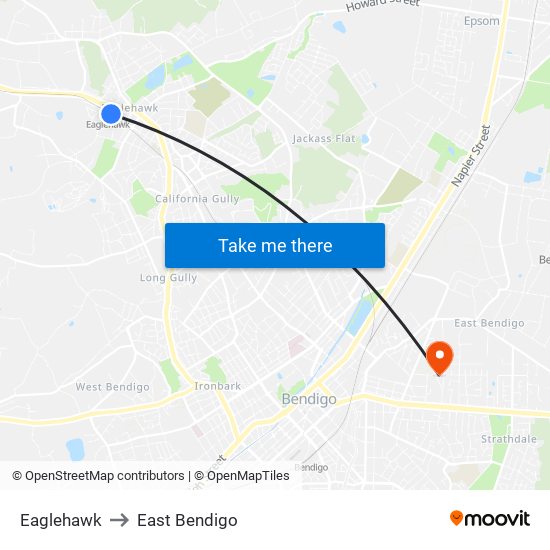 Eaglehawk to East Bendigo map