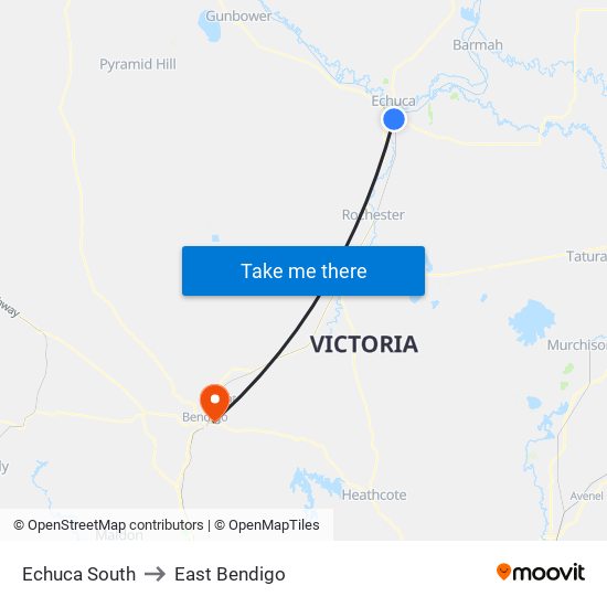 Echuca South to East Bendigo map