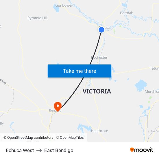 Echuca West to East Bendigo map