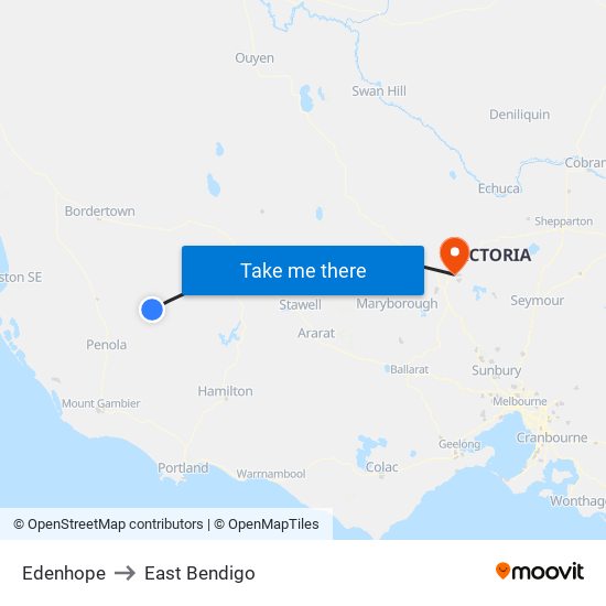 Edenhope to East Bendigo map