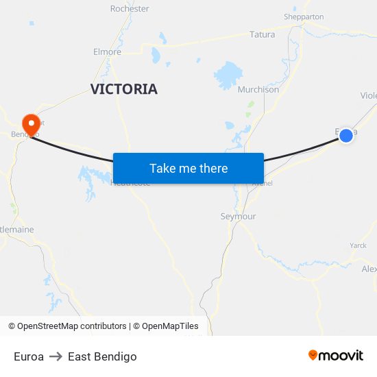 Euroa to East Bendigo map