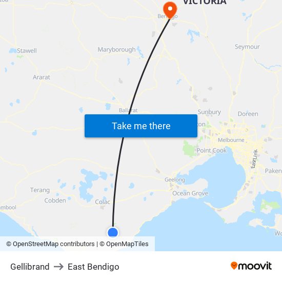 Gellibrand to East Bendigo map