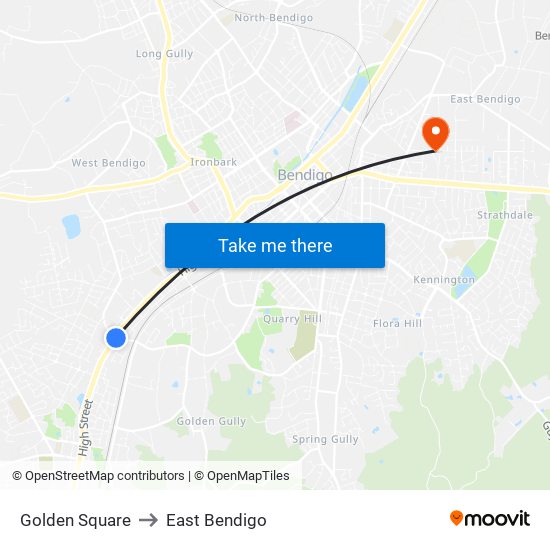 Golden Square to East Bendigo map