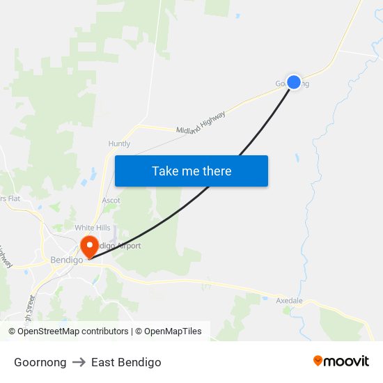 Goornong to East Bendigo map