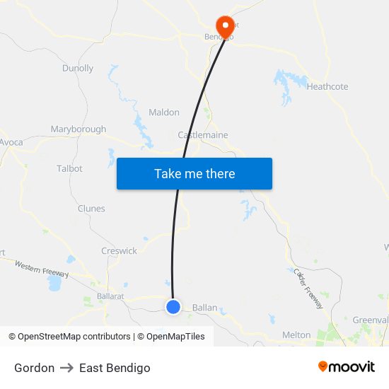 Gordon to East Bendigo map