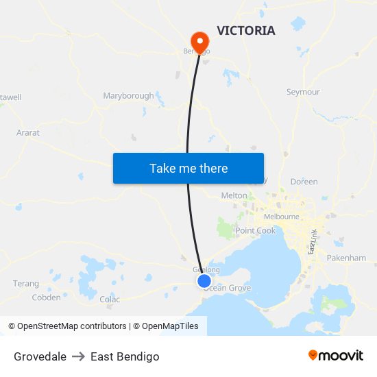 Grovedale to East Bendigo map