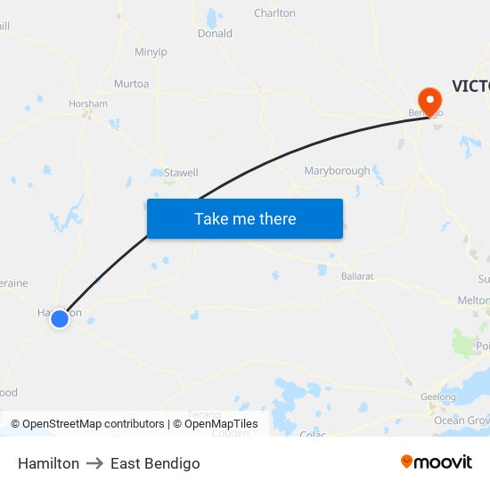 Hamilton to East Bendigo map