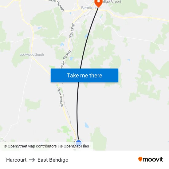 Harcourt to East Bendigo map