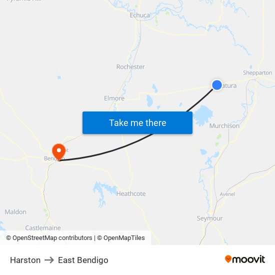 Harston to East Bendigo map