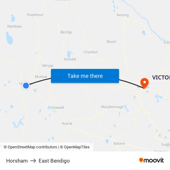 Horsham to East Bendigo map