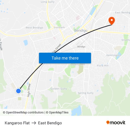 Kangaroo Flat to East Bendigo map